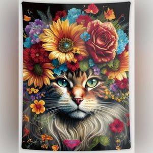 Floral Cat Tapestry